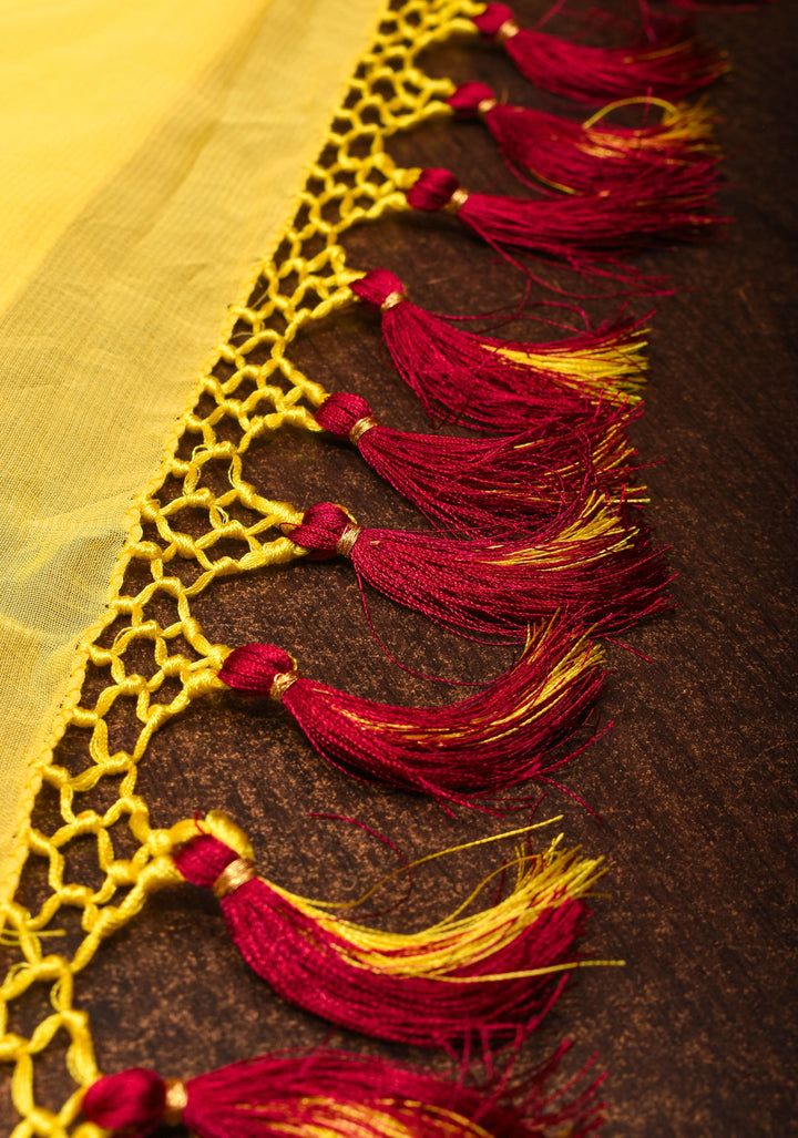 Wisteria -Yellow Chiffon Saree with Handpainted Florals