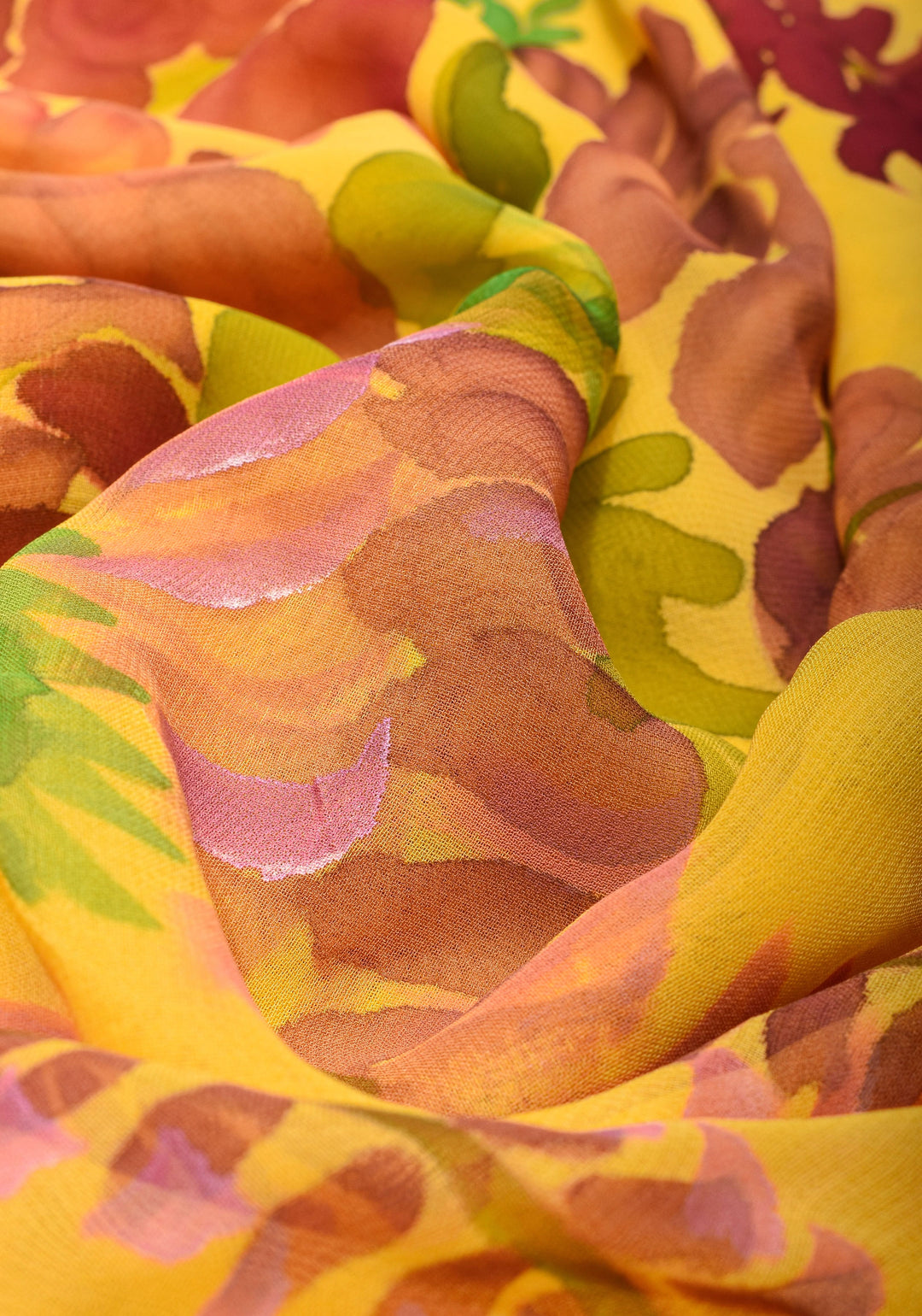 Wisteria -Yellow Chiffon Saree with Handpainted Florals