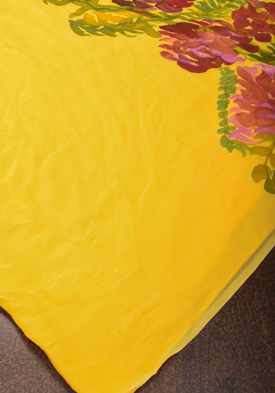 Wisteria -Yellow Chiffon Saree with Handpainted Florals