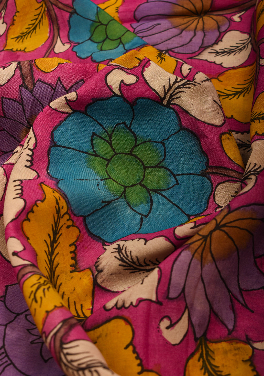 DUPATTA : Pink Pen Kalamkari Handpainted Dupatta on Mangalagiri cotton