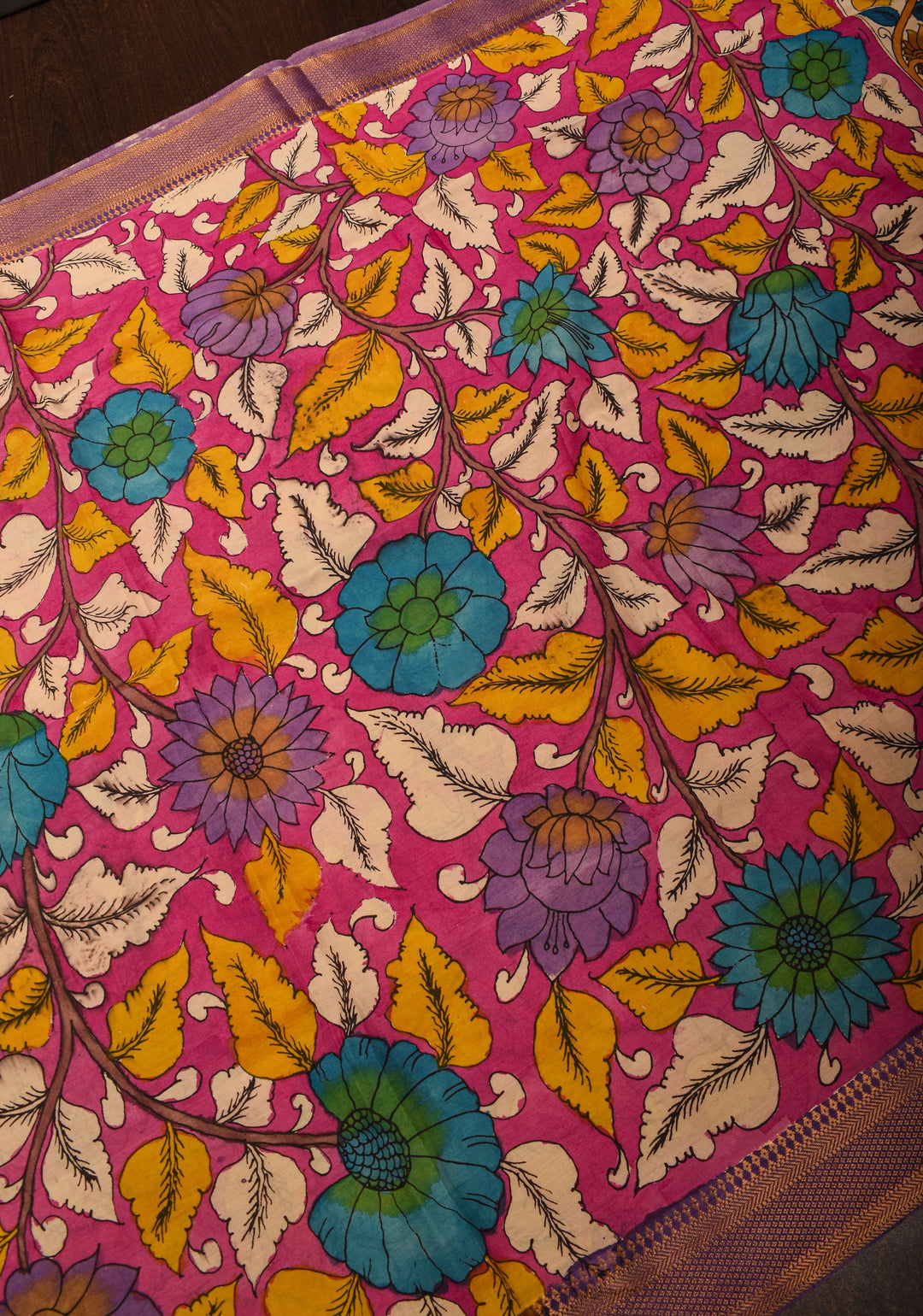 DUPATTA : Pink Pen Kalamkari Handpainted Dupatta on Mangalagiri cotton