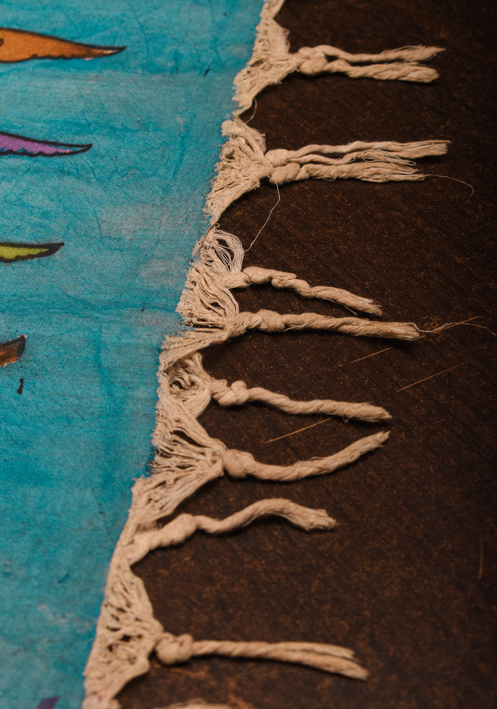 Dupatta: Cyan Pen Kalamkari with floral digital Dupatta on Pure Kanjivaram with Handmade Tassels | SILK MARK CERTIFIED