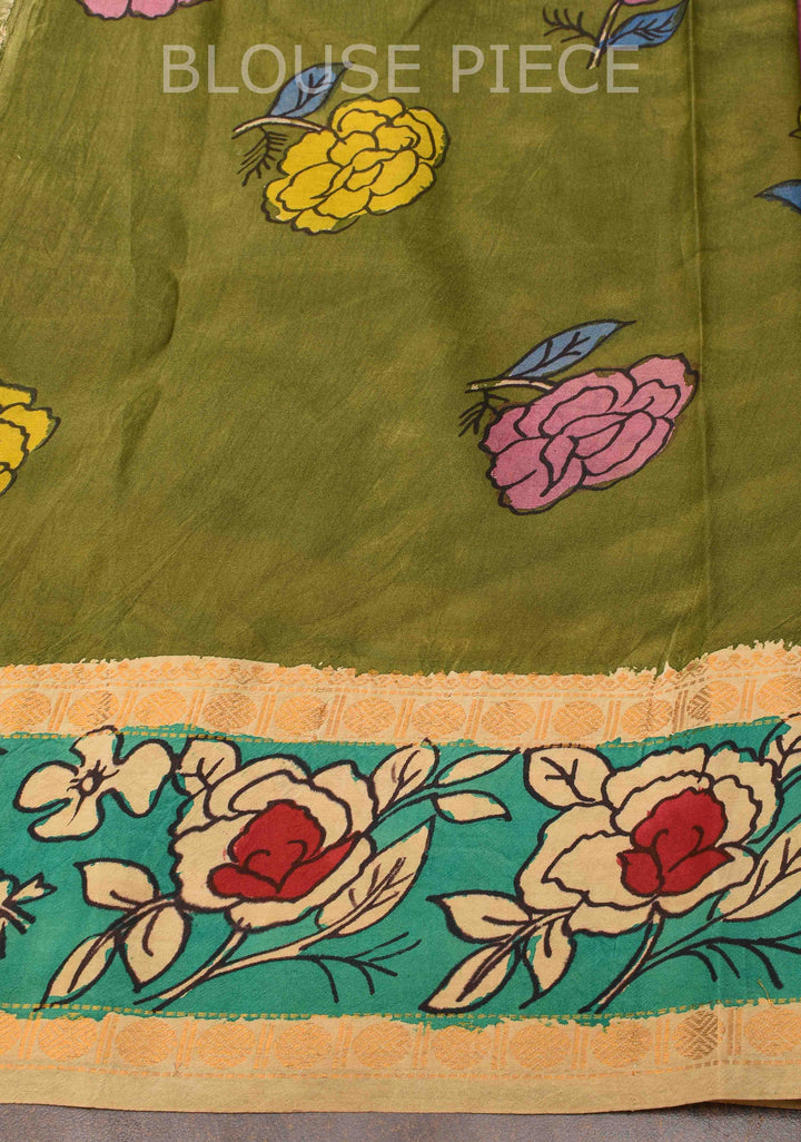 Floral and Annapakshi Theme : Pink Authentic Pen kalamkari on pure Assam Silk Saree with Border