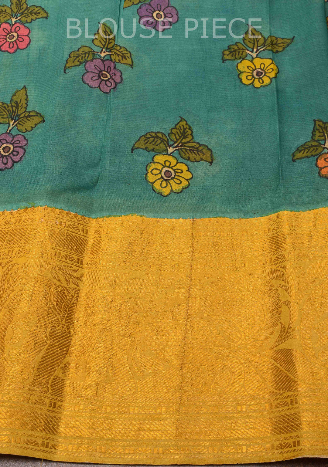 Floral Theme : Brown Authentic Pen kalamkari on Bangalore Silk Saree with zari border and Peacock motif on Pallu