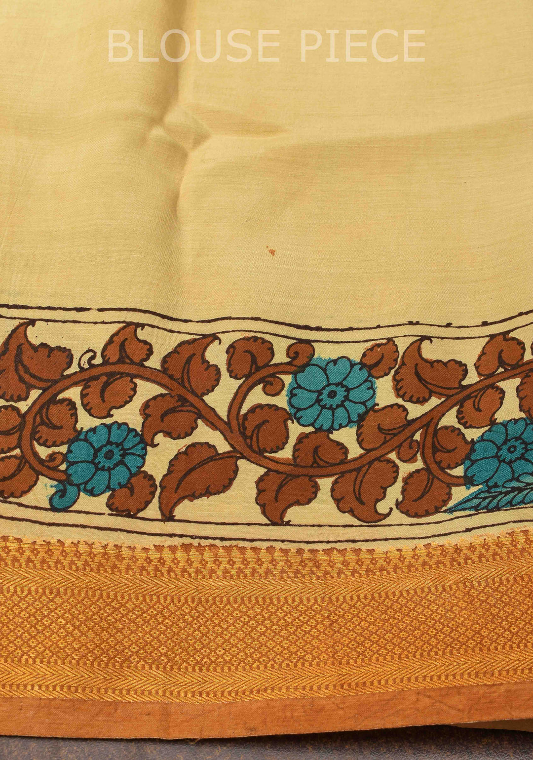 Floral Theme : Beige Authentic Pen kalamkari on Mangalagiri Silk Saree with zari border