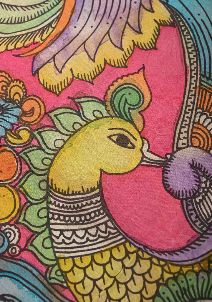 Musician Theme: Blue Authentic Pen kalamkari on Mangalagiri Silk Saree with Zari Border