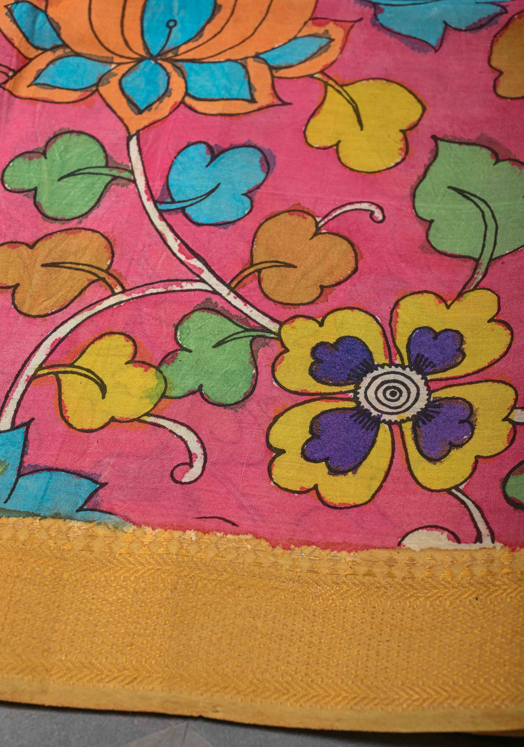 Musician Theme: Blue Authentic Pen kalamkari on Mangalagiri Silk Saree with Zari Border