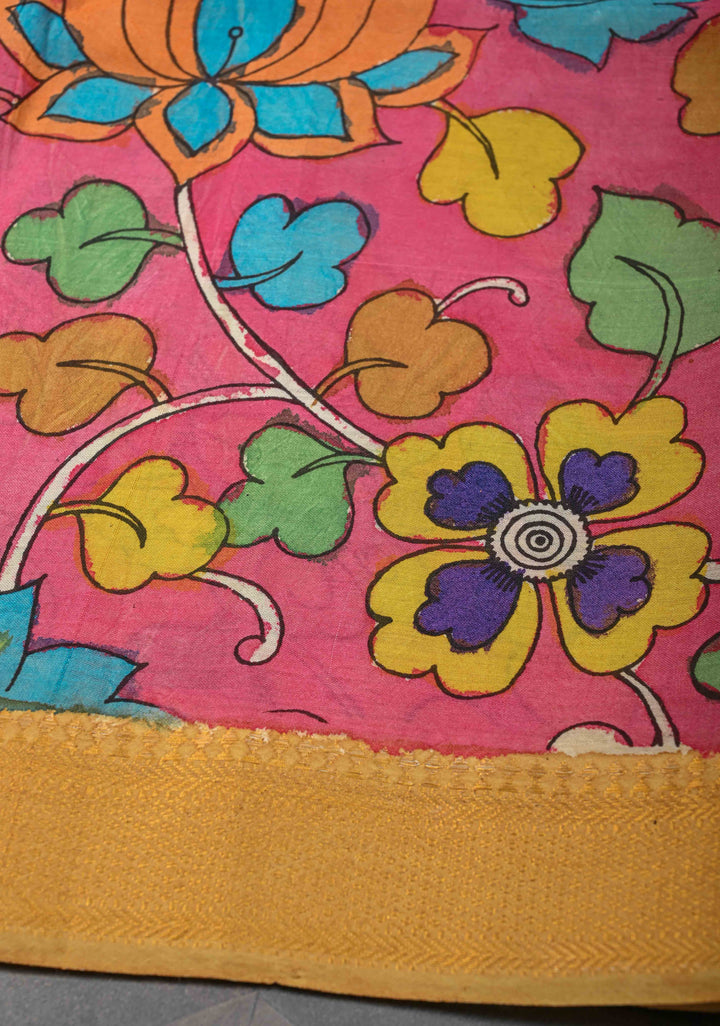 Musician Theme: Blue Authentic Pen kalamkari on Mangalagiri Silk Saree with Zari Border
