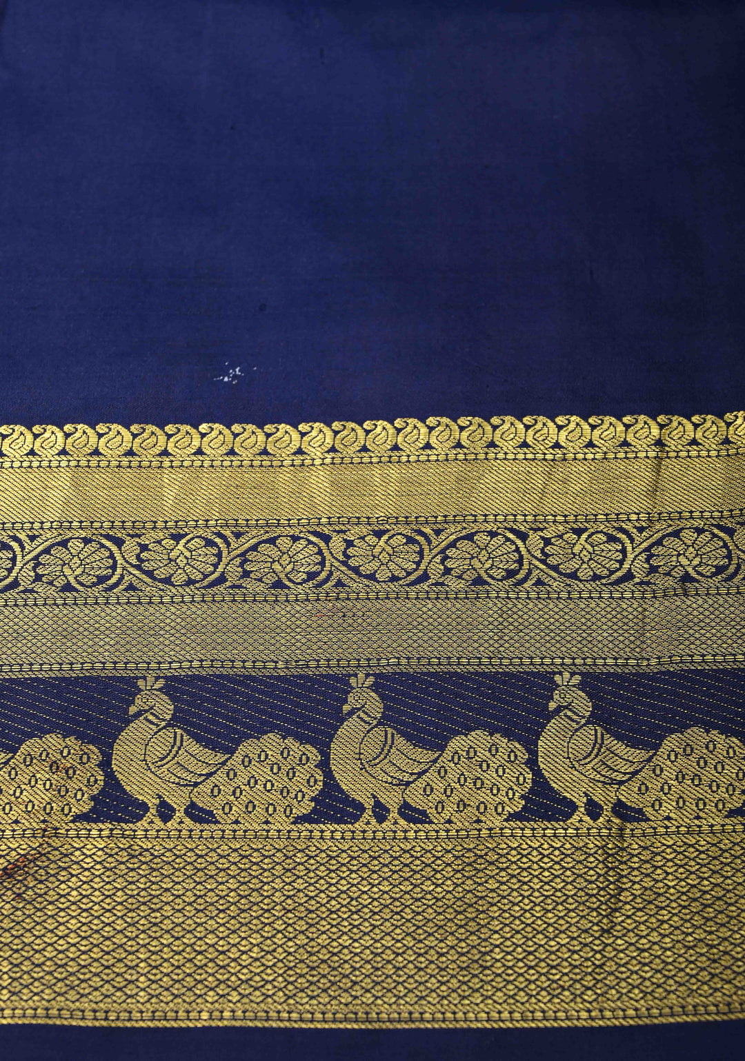 Krishna and Pichwai Theme :  Authentic Green Pen kalamkari on Pure Kanjivaram Silk Saree with Navy Contrast base Zari Border | SILK MARK CERTIFIED
