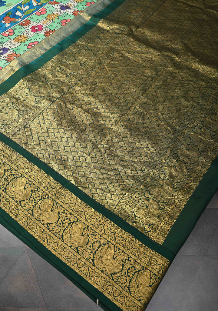 Tree of Life - Iconic Pen Kalamkari on Pure Kanjivaram SIlk with Annapakshi zari border saree| SILK MARK CERTIFIED