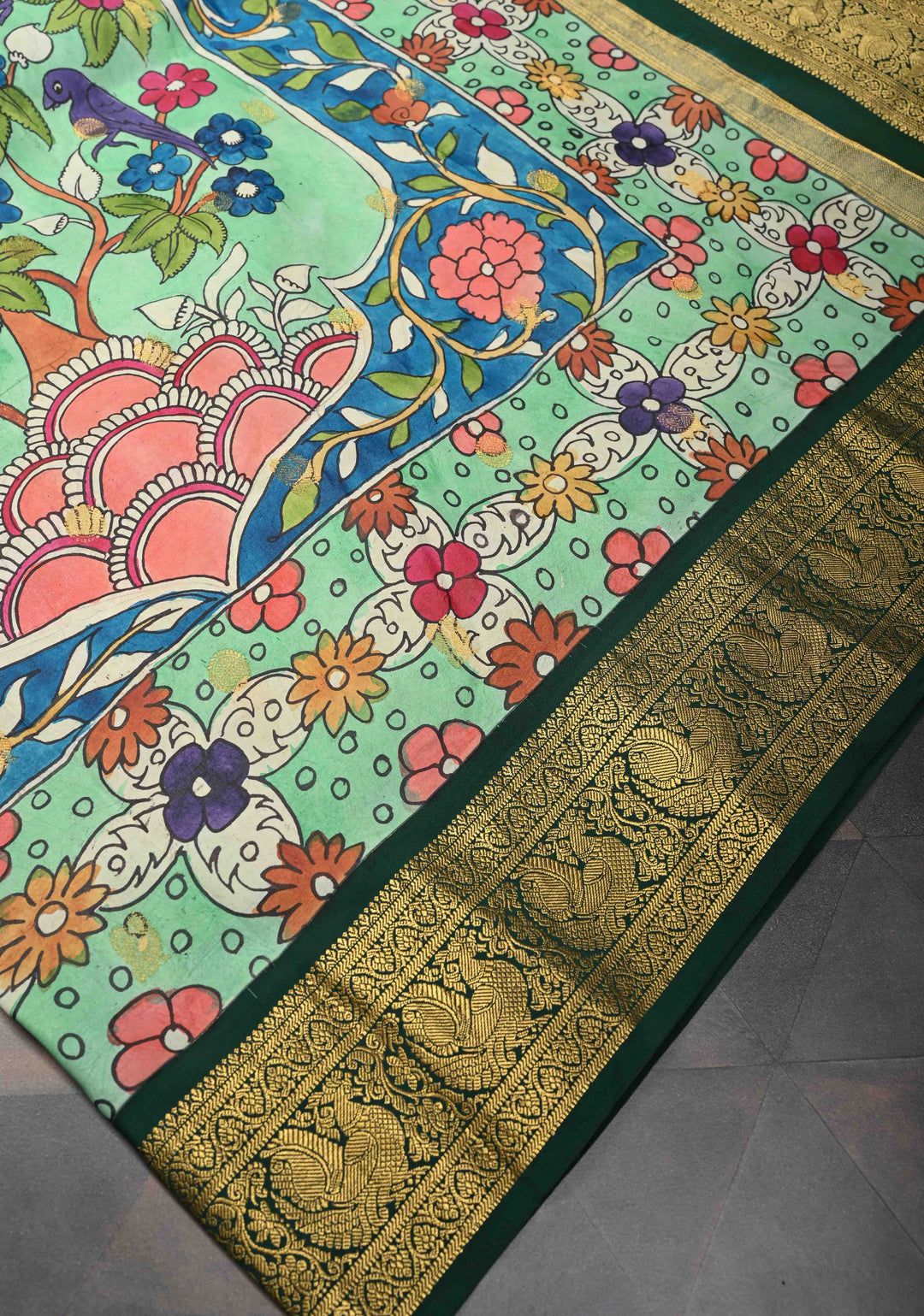 Tree of Life - Iconic Pen Kalamkari on Pure Kanjivaram SIlk with Annapakshi zari border saree| SILK MARK CERTIFIED