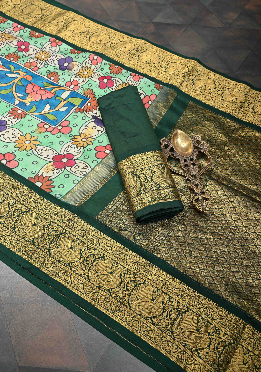 Tree of Life - Iconic Pen Kalamkari on Pure Kanjivaram SIlk with Annapakshi zari border saree| SILK MARK CERTIFIED