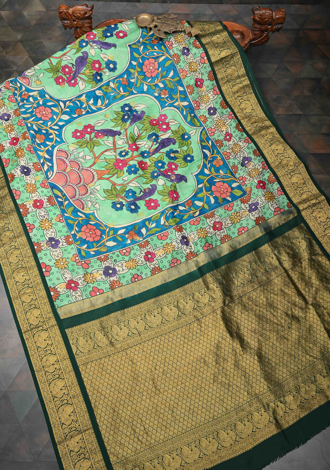 Tree of Life - Iconic Pen Kalamkari on Pure Kanjivaram SIlk with Annapakshi zari border saree| SILK MARK CERTIFIED