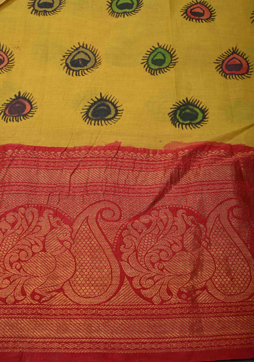 Twin Peacock Theme : Pink Authentic Pen kalamkari on pure Chennuri Silk Saree with Peacock Motifs On zari border
