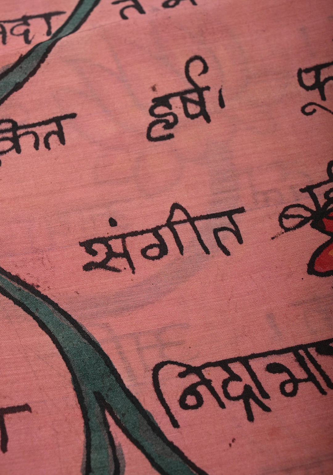Script and Sita-Ram Swayamvaram on Pallu Theme pen Kalamkari on Bangalore silk