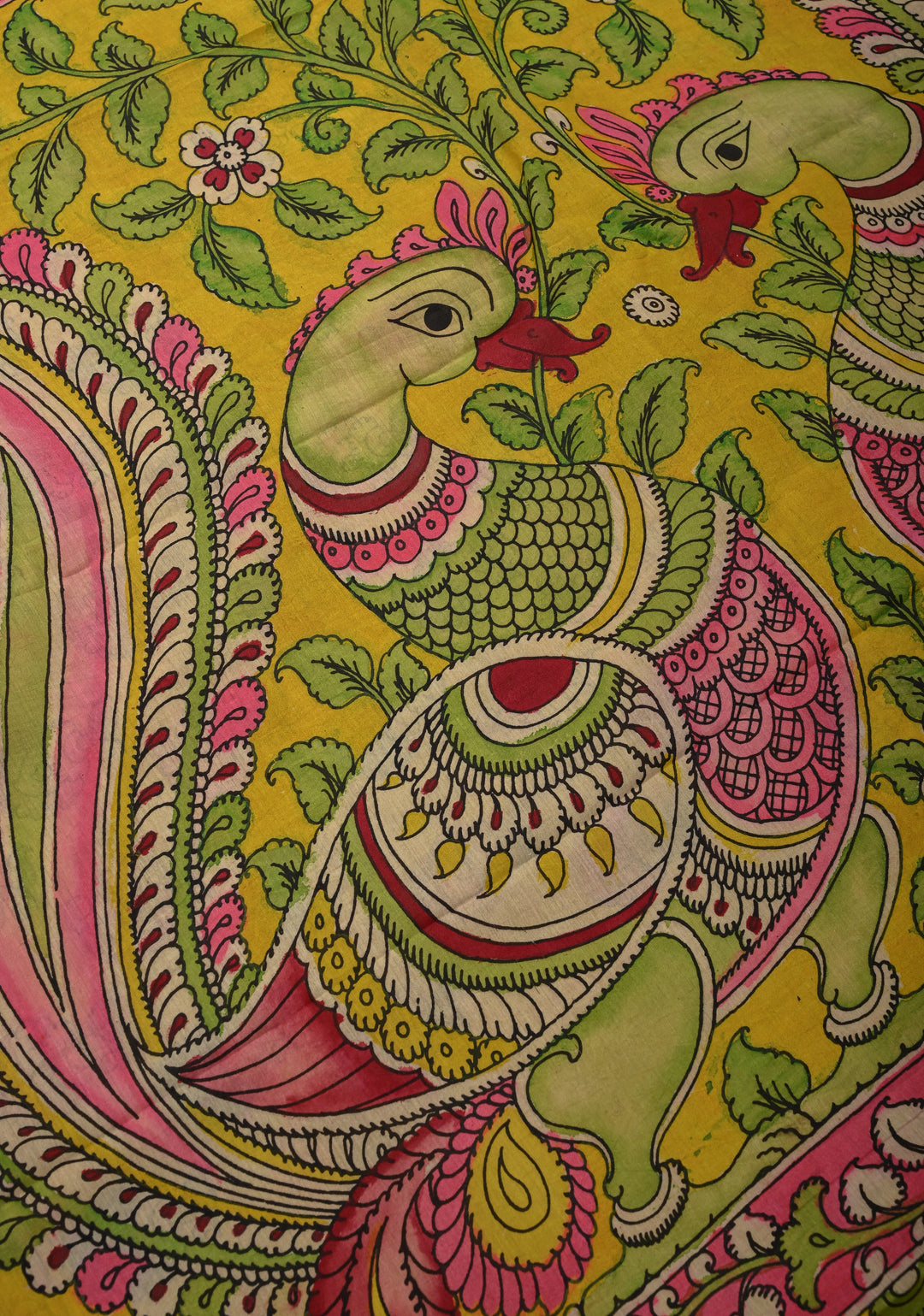 Floral Theme: Azure Blue Authentic Pen kalamkari on Mangalagiri Silk Cotton  Saree with Zari Border