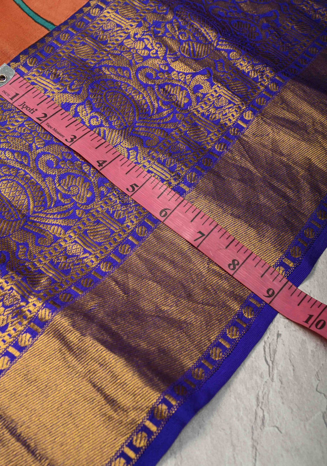 Balakrishna Pichwai Theme : Rust Orange Authentic Pen Kalamkari on Pure Kanjivaram Silk Saree with Wide Zari Border | SILK MARK CERTIFIED