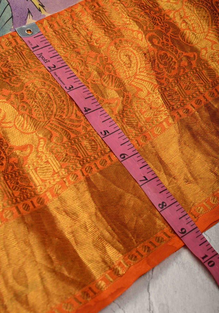Floral and Parrot Theme : Purple Authentic Pen Kalamkari on Pure Kanjivaram Silk Saree with Wide Zari Border | SILK MARK CERTIFIED