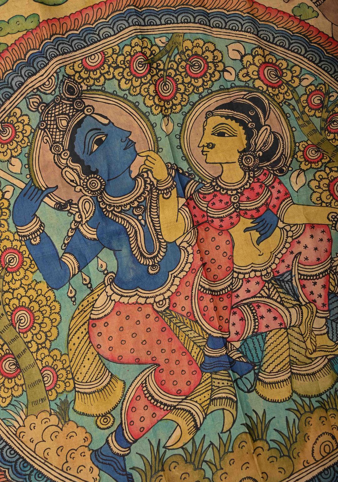 Krishna Leela Authentic Pen Kalamkari on Pure Kanjivaram Silk Saree with Zari Border | SILK MARK CERTIFIED