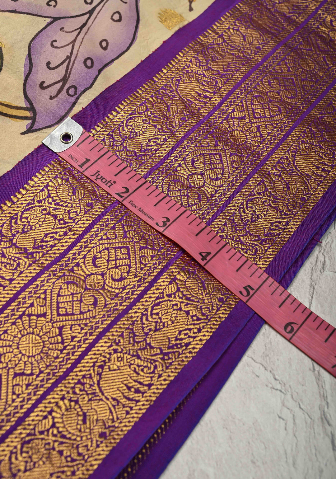 Deer and Peacock Theme : Beige Authentic Pen Kalamkari on Pure Kanjivaram Silk Saree with Zari Border | SILK MARK CERTIFIED