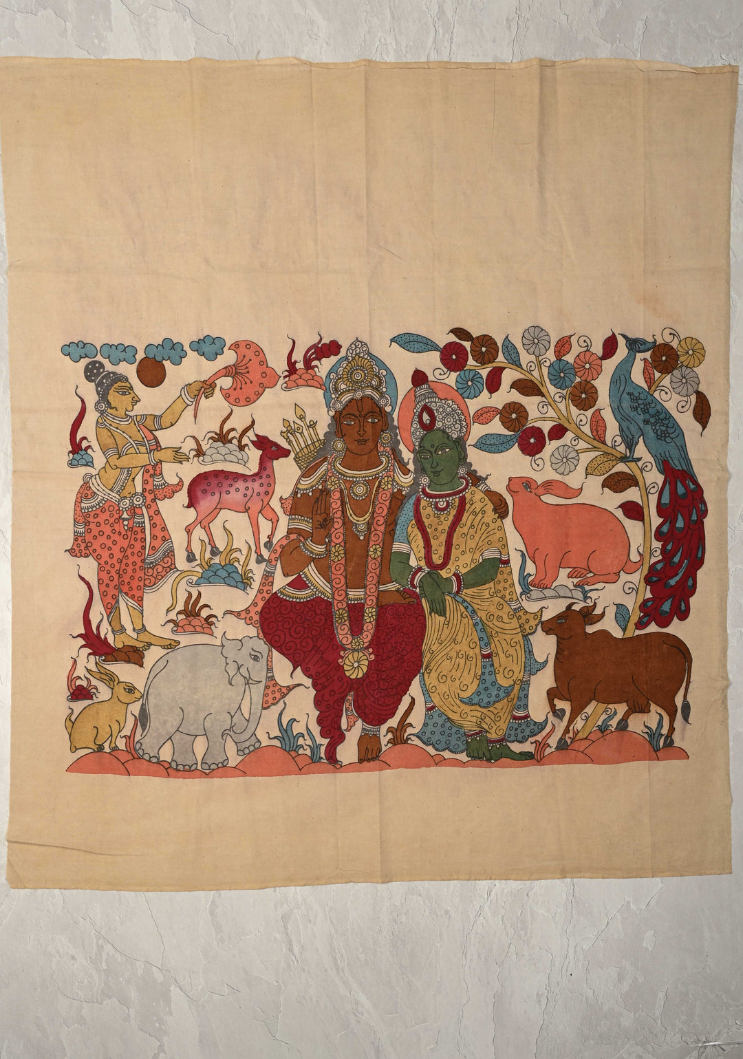 24 x 37 Mythological Theme Authentic Pen Kalamkari Wall mural on fabric, unframed