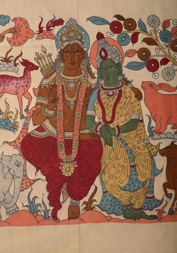 24 x 37 Mythological Theme Authentic Pen Kalamkari Wall mural on fabric, unframed