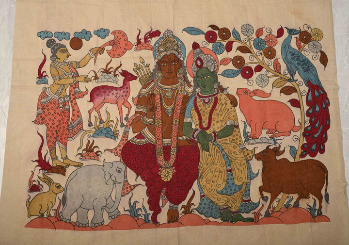 24 x 37 Mythological Theme Authentic Pen Kalamkari Wall mural on fabric, unframed