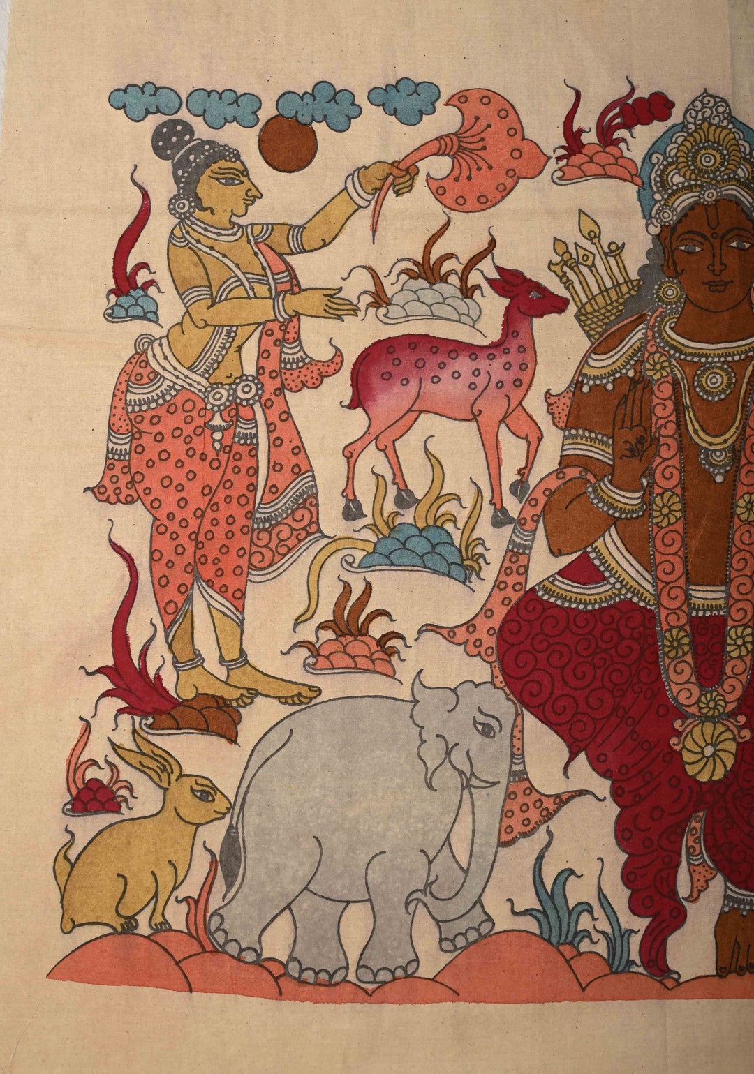 24 x 37 Mythological Theme Authentic Pen Kalamkari Wall mural on fabric, unframed