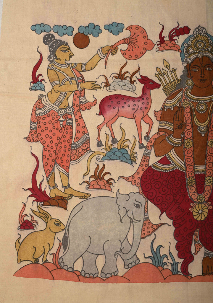 24 x 37 Mythological Theme Authentic Pen Kalamkari Wall mural on fabric, unframed