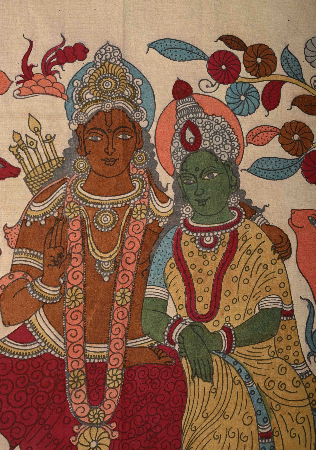 24 x 37 Mythological Theme Authentic Pen Kalamkari Wall mural on fabric, unframed