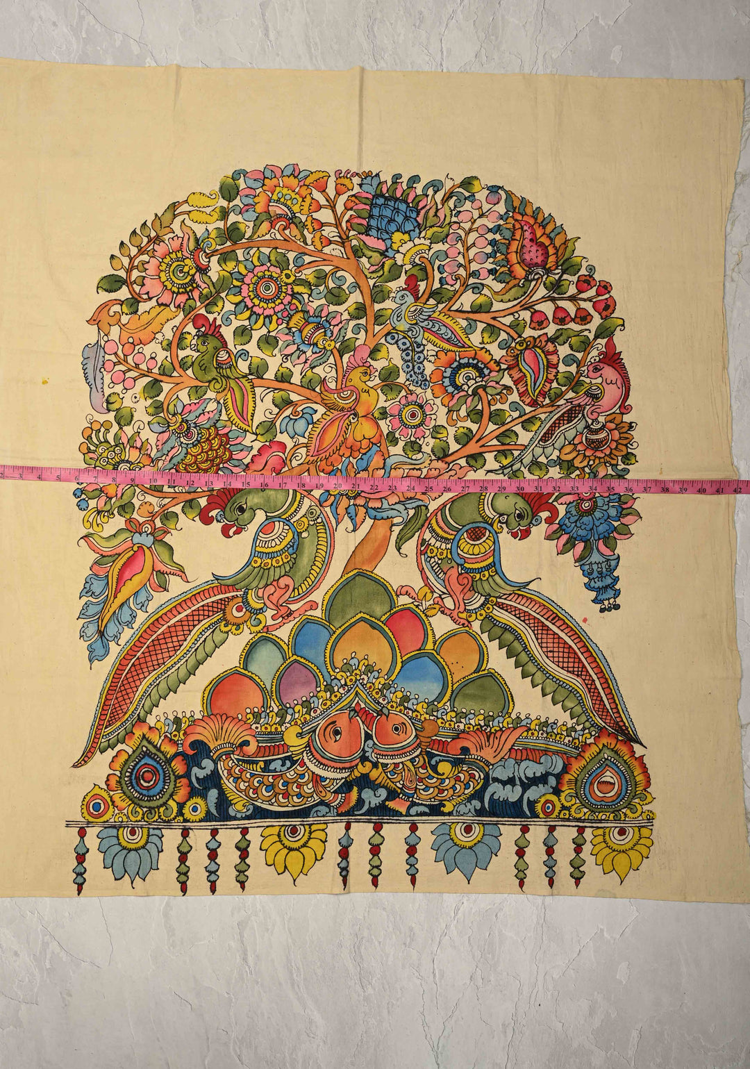 40 x 32" Tree of Life Theme Authentic Pen Kalamkari Wall mural on fabric, unframed
