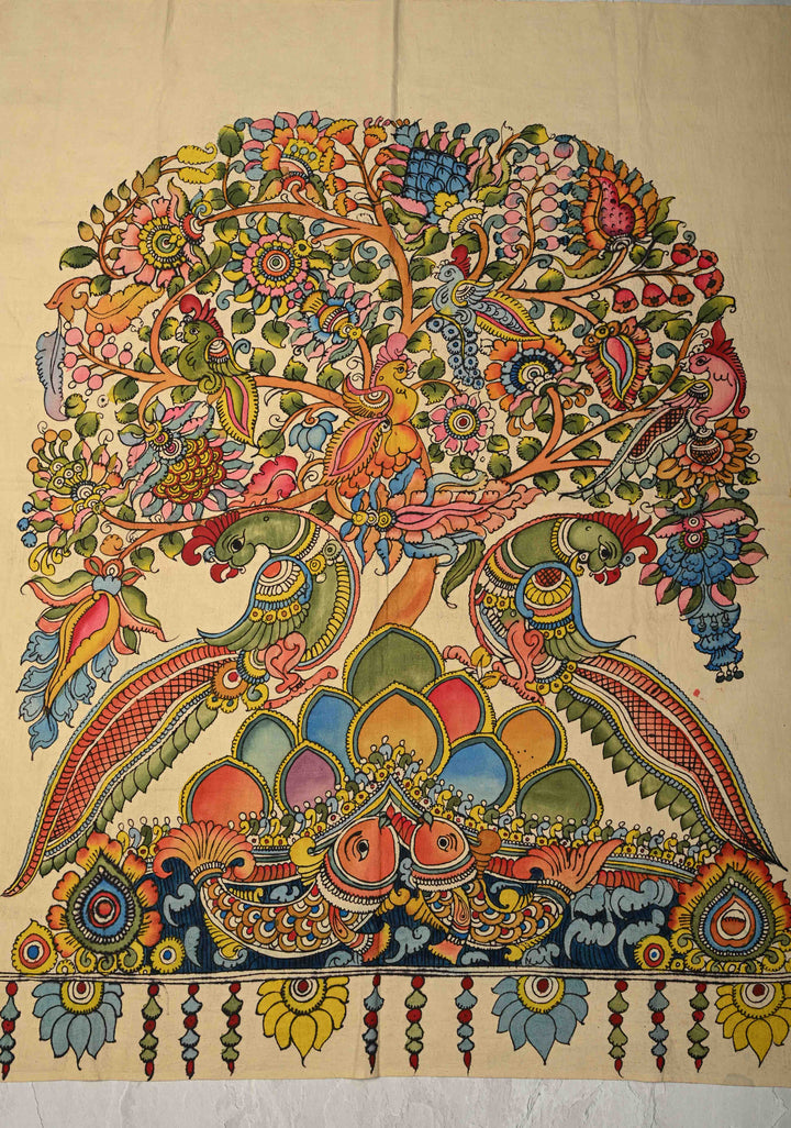 40 x 32" Tree of Life Theme Authentic Pen Kalamkari Wall mural on fabric, unframed
