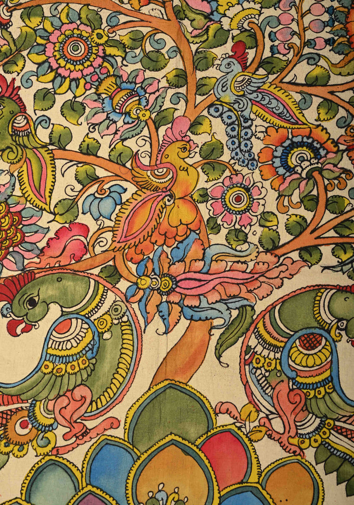 40 x 32" Tree of Life Theme Authentic Pen Kalamkari Wall mural on fabric, unframed