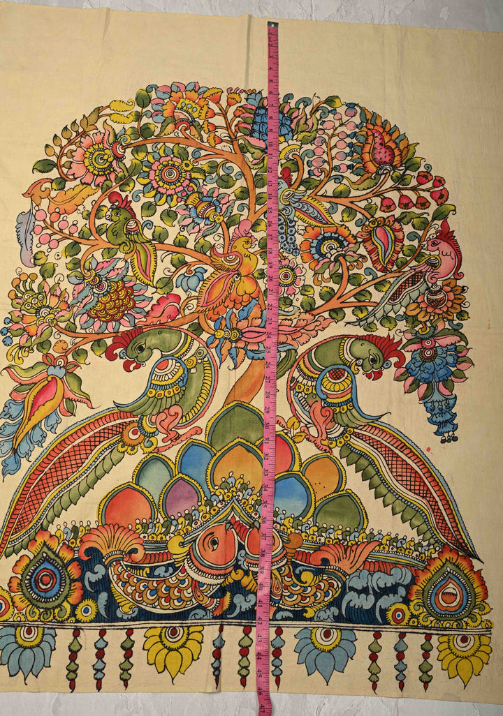 40 x 32" Tree of Life Theme Authentic Pen Kalamkari Wall mural on fabric, unframed