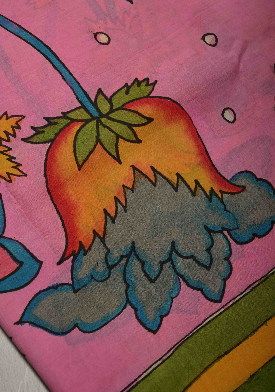 Floral Theme : Pink Authentic Pen Kalamkari on Cotton Saree