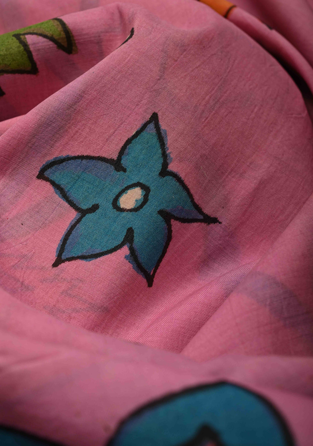 Floral Theme : Pink Authentic Pen Kalamkari on Cotton Saree