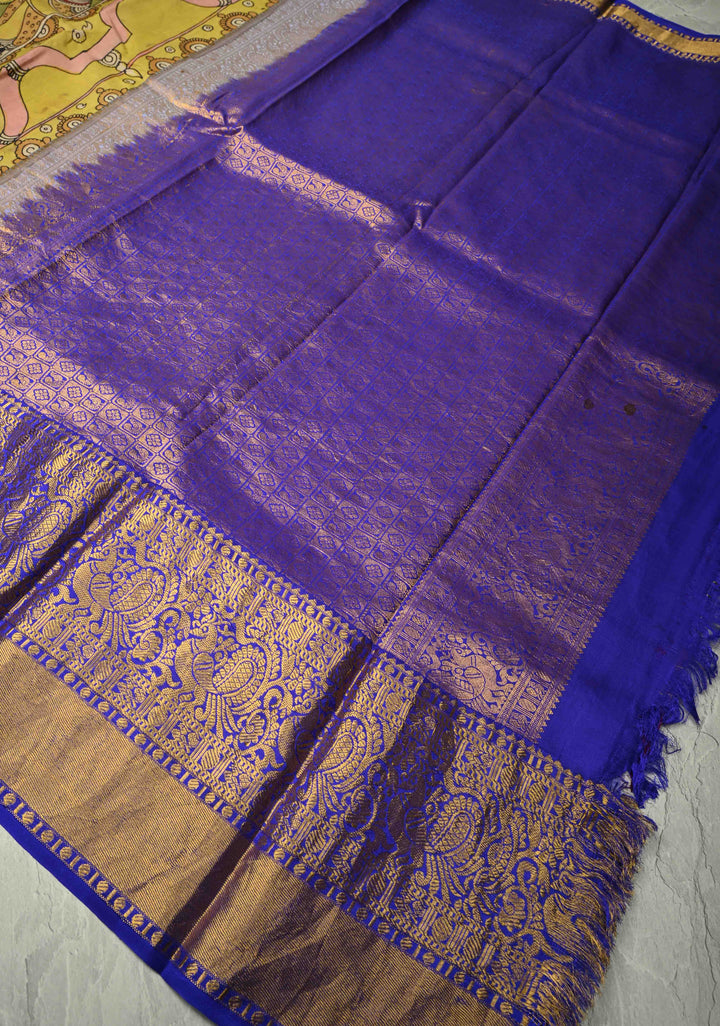 Sita Ram Kalyanam Theme :  Authentic Pen Kalamkari on Pure Kanjivaram Silk Saree with Wide Zari Border | SILK MARK CERTIFIED