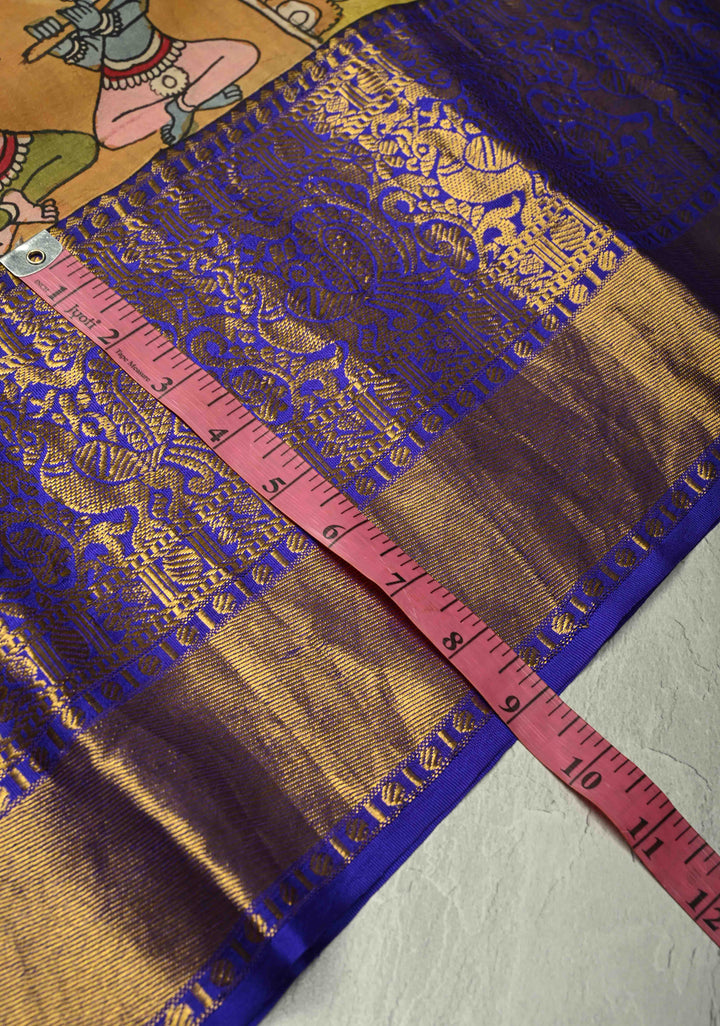 Sita Ram Kalyanam Theme :  Authentic Pen Kalamkari on Pure Kanjivaram Silk Saree with Wide Zari Border | SILK MARK CERTIFIED