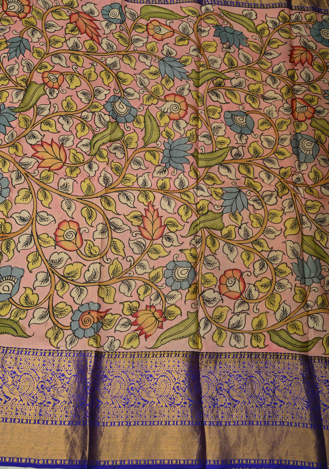 Sita Ram Kalyanam Theme :  Authentic Pen Kalamkari on Pure Kanjivaram Silk Saree with Wide Zari Border | SILK MARK CERTIFIED