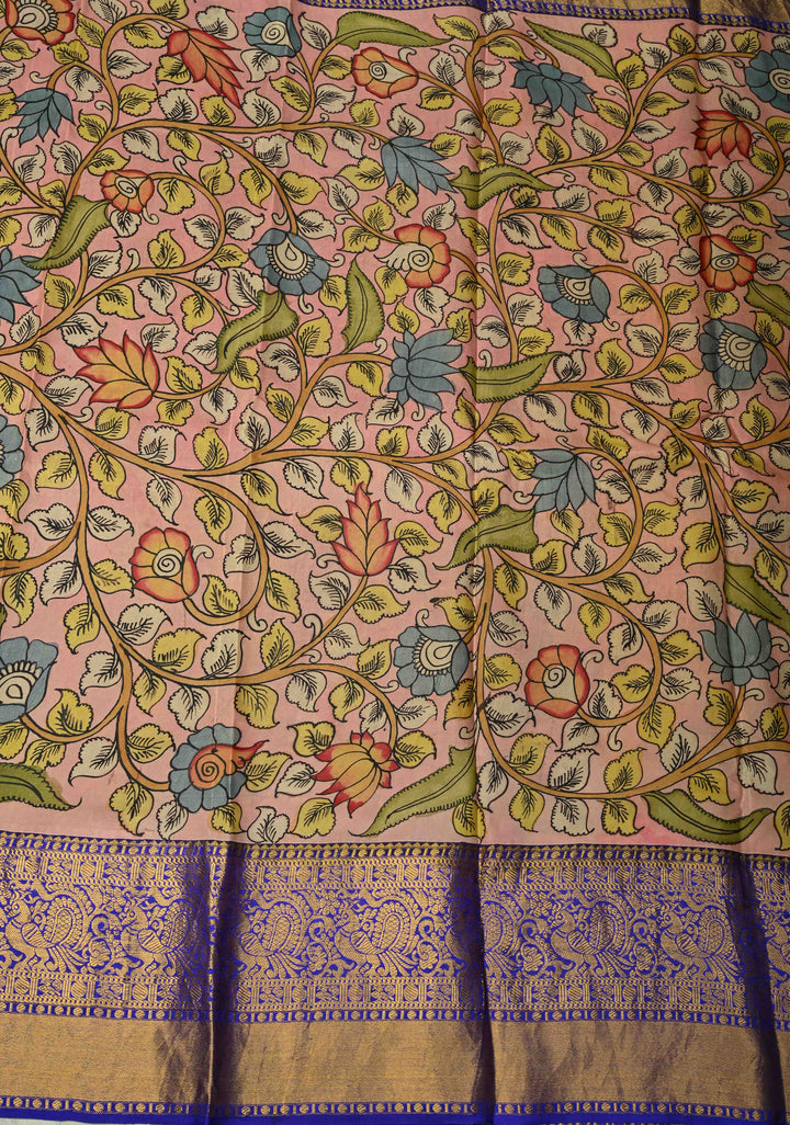 Sita Ram Kalyanam Theme :  Authentic Pen Kalamkari on Pure Kanjivaram Silk Saree with Wide Zari Border | SILK MARK CERTIFIED