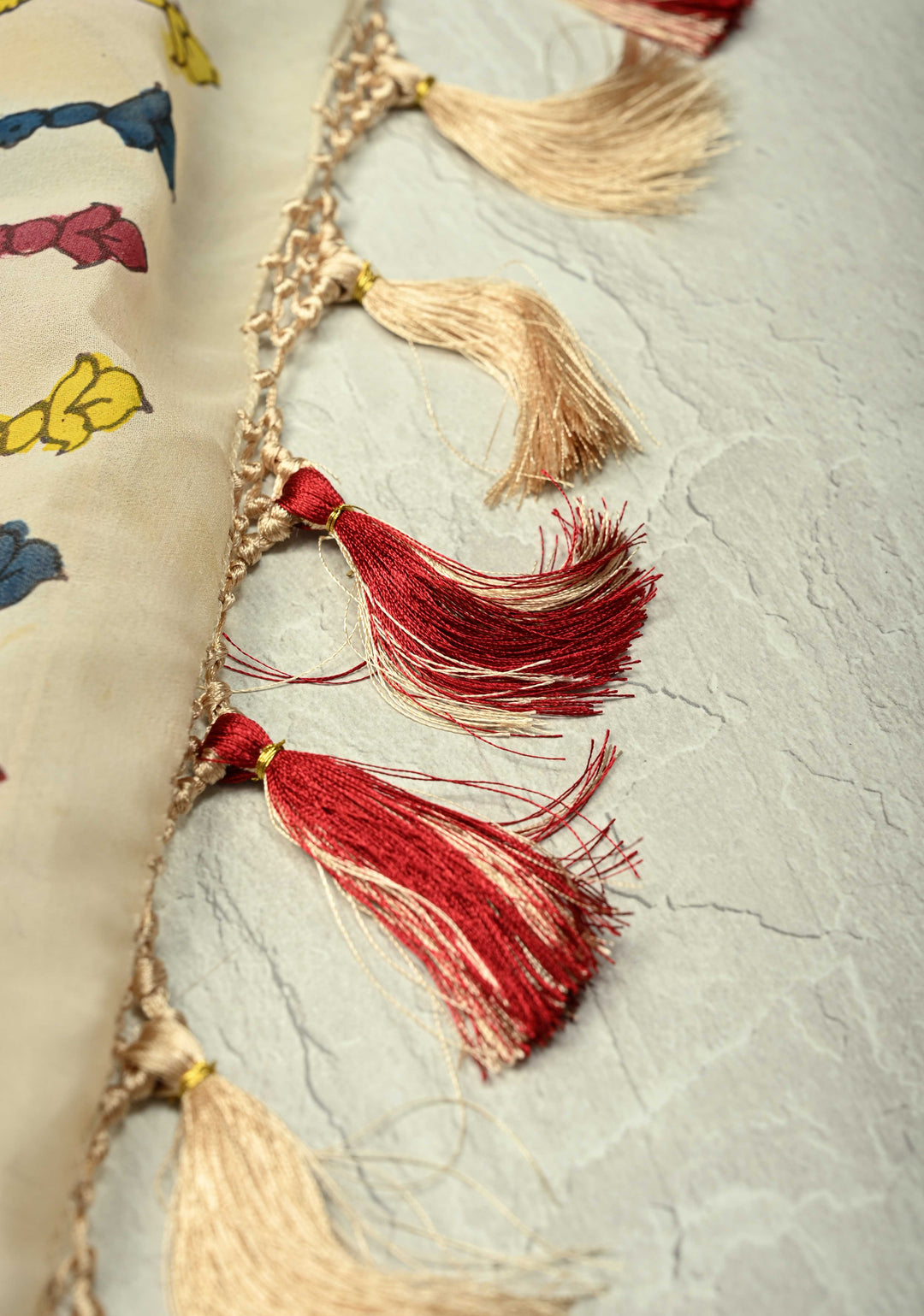 Radhe Krishna Pallu theme - Beige Authentic Pen Kalamkari on Pure Georgette Silk Saree with Mythological Motifs | SILK MARK CERTIFIED