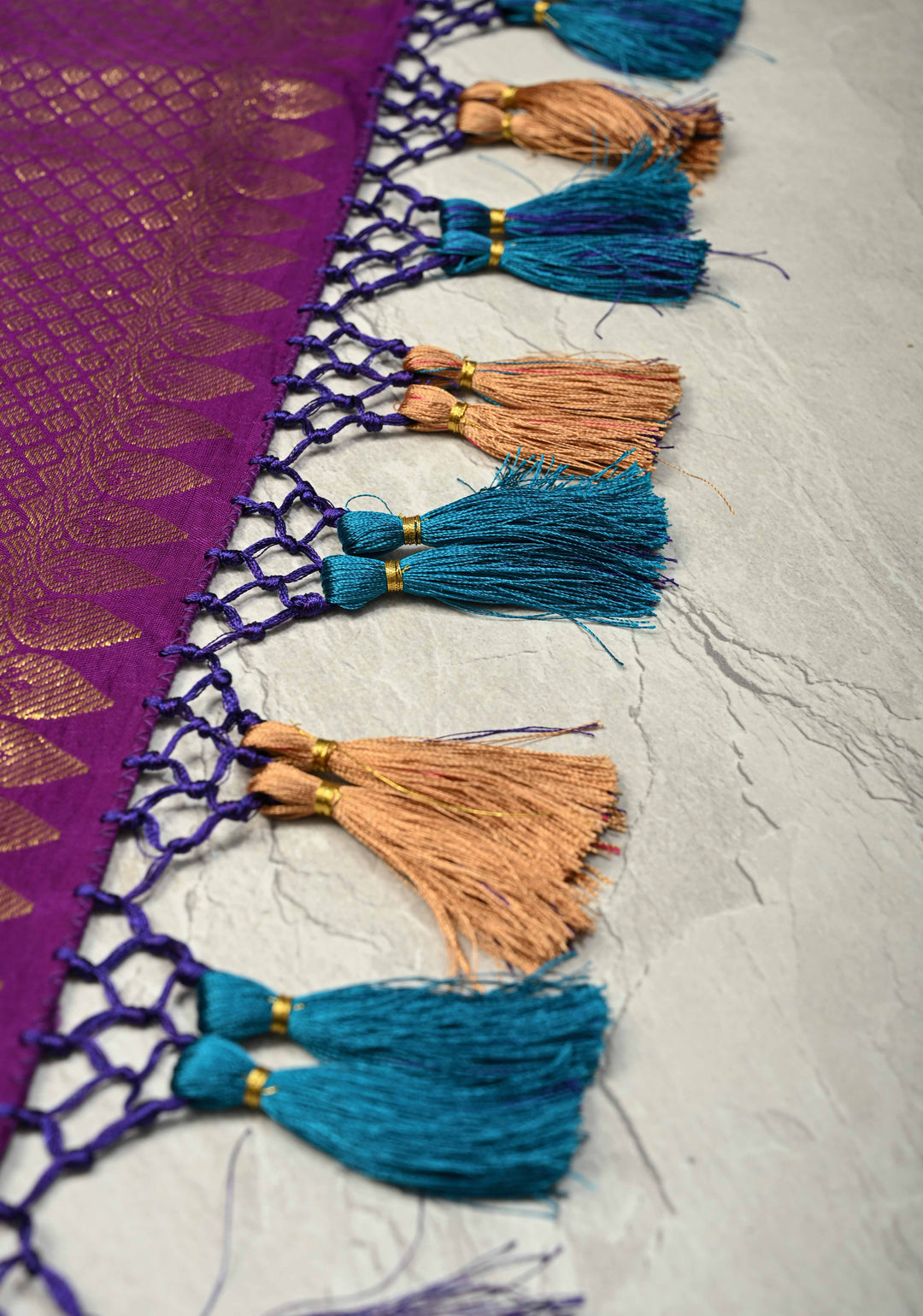 Dupatta: Turquoise Authentic Pen Kalamkari Hand Painted on Kanjivaram Pure Silk Dupatta with Nari Shakti Theme and Purple Zari Border | SILK MARK CERTIFIED