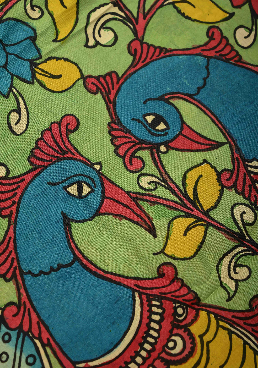 Floral and Peacock Theme : Grey Authentic Pen kalamkari on pure Chennuri Silk Saree with Border