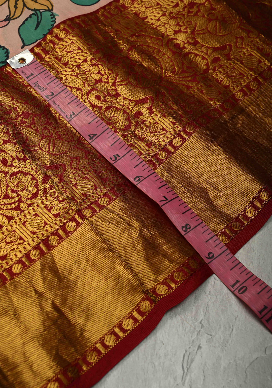 Floral Theme :  Blush Pink Authentic Pen Kalamkari on Pure Kanjivaram Silk Saree with Contrast Zari Border | SILK MARK CERTIFIED | SHOBITAM