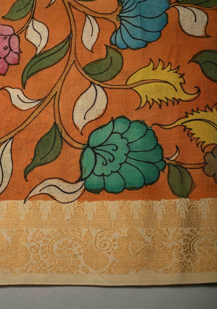 Krishna Leela,Dashavataram Theme: Blue Authentic Pen kalamkari on Bangalore Silk Saree with Zari Border