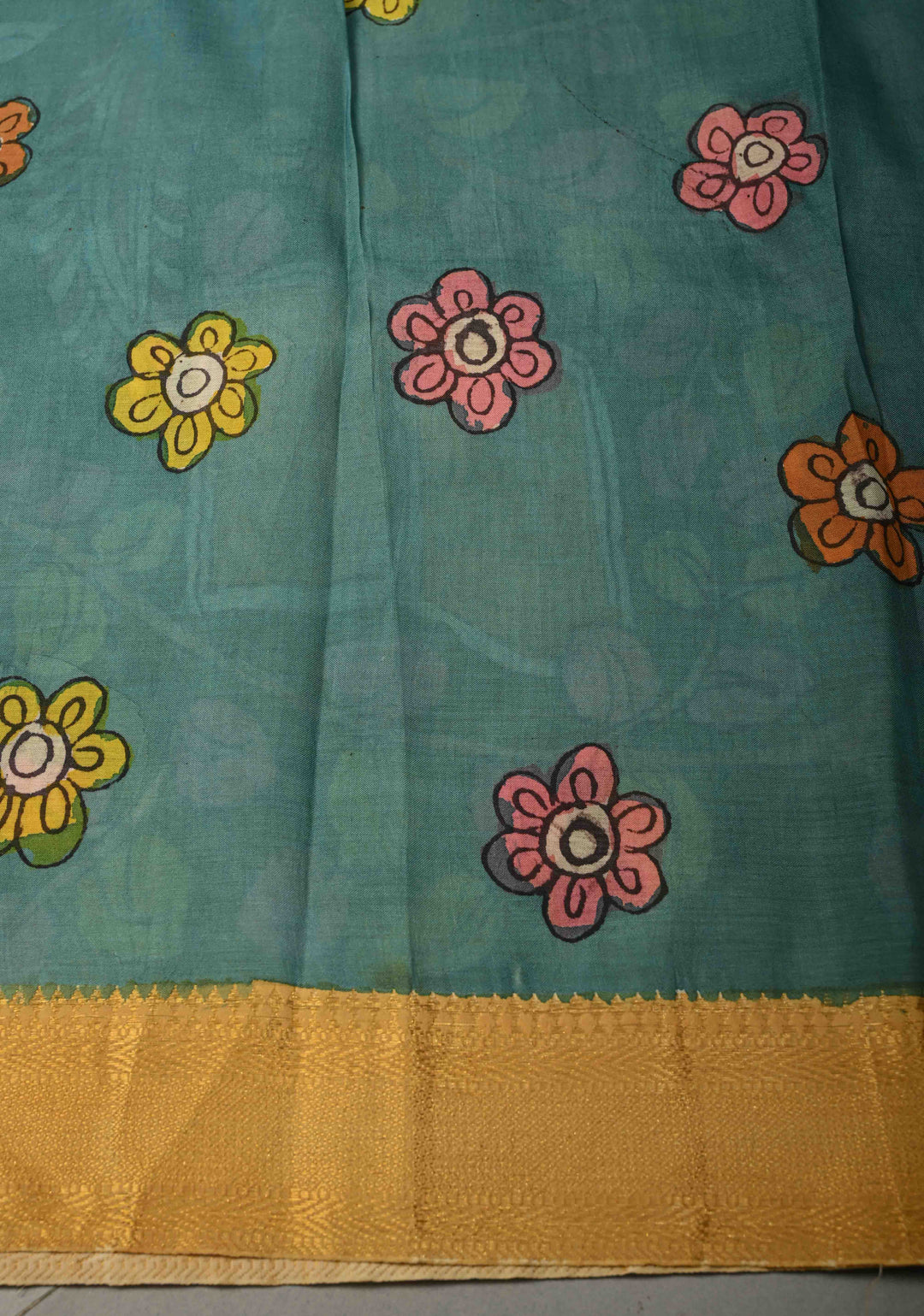 Tree of Life Theme: Blue Authentic Pen kalamkari on Bangalore Silk Saree with Zari Border | SHOBITAM