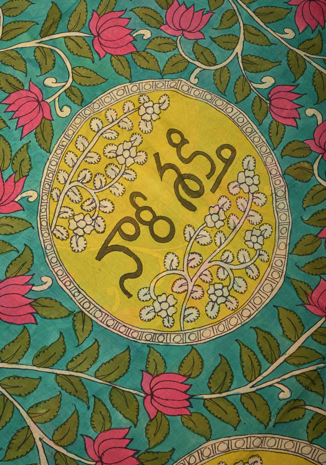 Nari Shakti Theme : Blue Authentic Pen kalamkari on Bangalore Silk Saree with Floral Jaal and Zari Border | SHOBITAM