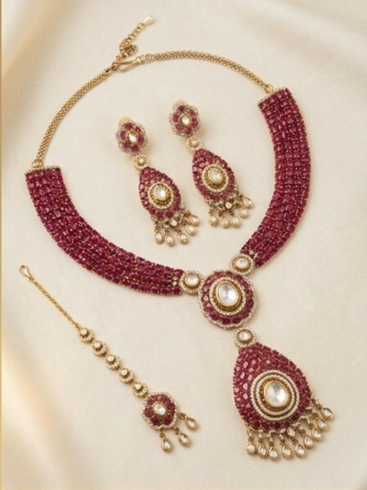 Polki Victorian Style Polki Necklace Set | SHOBITAM