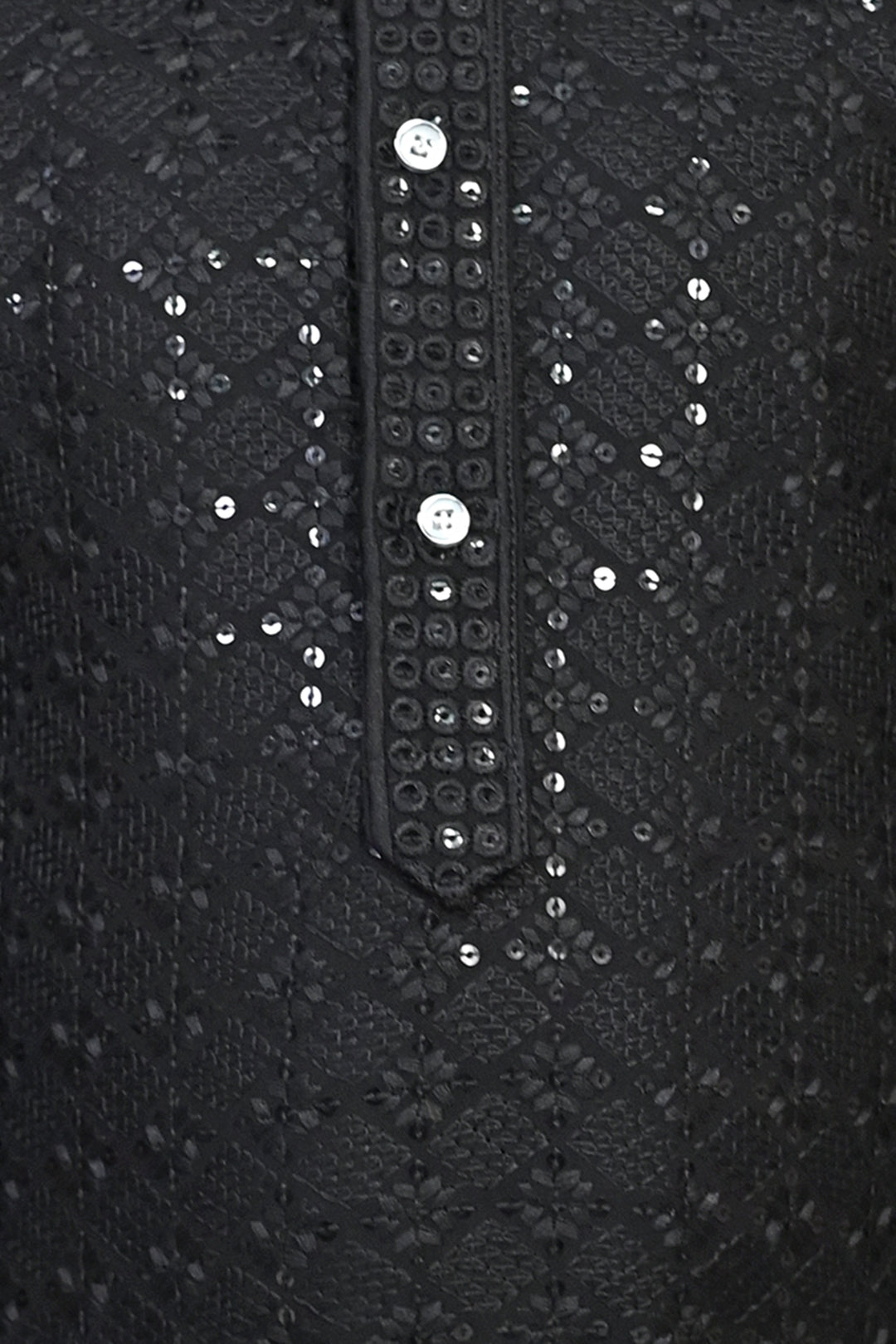 Boys Rayon Chikankari Embroidery Sequinned Kurta Pajama Set - Black | SHOBITAM
