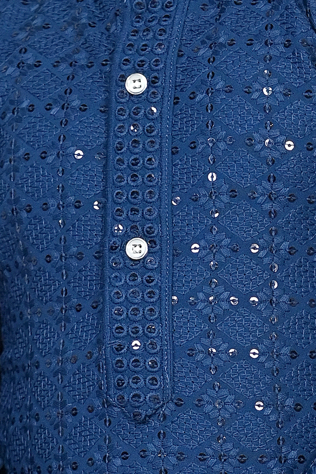 Boys Rayon Chikankari Embroidery Sequinned Kurta Pajama Set - Blue | SHOBITAM